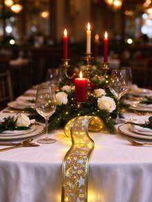Christmas Gold Foil Star Organza LED Fairy Light String, Battery Powered, Flexible Translucent Mesh Fabric For Christmas Tree And Bow Decoration - Gold Ribbon - View 8