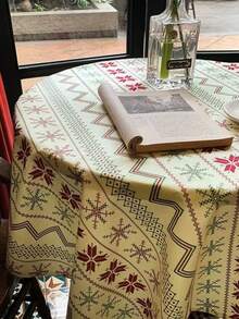 1pc Vintage Bohemian Geometric Round Tablecloth, Fabric Table Cover, Suitable For Party, Gathering And Home Decor - Multicolor - View 3
