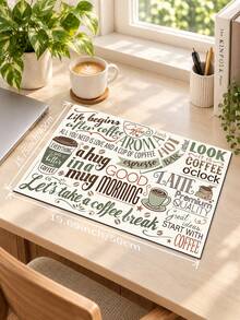 1PC Beige Brown Green Coffee Slogan Letter Collage Print Diatomaceous Earth Kitchen Drain Mat, Vintage Absorbent Dish Drying Mat, Coffee Bar Mat, Coffee Machine Mat, Kitchen Decor, Suitable For Coffee Bar Decoration, Kitchen Countertop, Coffee Corner, Drain Tray, Pet Food Mat, Heat Insulation Mat - Multicolor - View 14