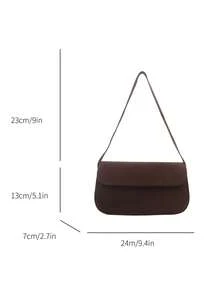 Minimalist Women's Baguette Bag, Fashionable Versatile Solid Color Suede Shoulder Bag Underarm Bag - Coffee - View 5