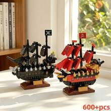 6pcs Simulation Pirate Ship Micro Particle Building Block Toy Set, ABS Resin Building Block Model, Adult Stress Relief Assembly Toy, Creative DIY Assembly Decoration. Home Atmosphere Decoration, Suitable For Building Block Hobbyists, Collectible Decoration. Christmas Halloween Gift Decoration, Memorial Party Gift, Birthday Gift, Christmas Gift - Multicolor - View 7