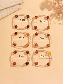 6pcs/Set Vintage Amber Pattern Round Bead Metal Splicing Bracelets, Fashionable Versatile Women's Hand Jewelry, Suitable For Daily Wear, Dating, Vacation And Party - Multicolor - View 4