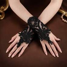 1 Pair Black Lace Floral Fingerless Decorative Gloves, Suitable For Formal Dress, Stage Performance, Wedding Styling, Birthday Party, Holiday Outfit - Multicolor - View 1