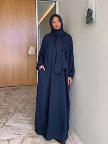 1件女款簡約日常祈禱頭巾（Abaya） - 藏青色 - 查看 3
