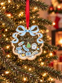 Custom Text Family Christmas Ornament, Festive Wreath And Bow Design - Multicolor - View 9