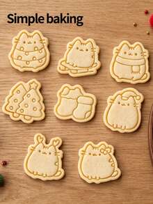 Cute Cartoon Christmas Cat Cookie Cutter, Kitten Shape Press Mold, Pet Treat Baking Tool, Orange Cat Biscuits Mold. Christmas Decoration Cookie Stamps - View 3