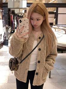 Women's Autumn/Winter New Leather & Fur Fleece Jacket, Thickened Thermal Lining, Vintage Retro - Khaki - View 5