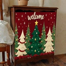 1pc Christmas Series Welcome Christmas Tree Pattern Printed Polyester Short Velvet Table Skirt, Kitchen Cabinet Cover Curtain, Easy To Hang, Ideal For Home Decor, Suitable For Kitchen Cabinets, Laundry Cabinets, Storage Cabinets, Etc., Can Be Used As Window Short Curtain Valance - Multicolor - View 10