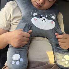 1pc Cute Cartoon Animal Car Travel Pillow, Soft Plush Head And Neck Support Pad, Adjustable Hand Strap Pillow, Car Seat Rest - Multicolor - View 4