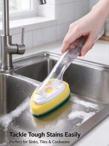 1/2/3pcs Multi-Head Handle Cleaning Set With Sponge Brush: High Absorbency And Oil-Resistant, Suitable For Cleaning Bathroom Bathtub And Tiles, Washing Kitchen Utensils And Cookware, Durable Cleaning Sponge, Cleaning Supplies - Multicolor - View 2