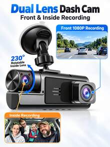1080P HD 雙行車記錄器 前後內三路車載攝影機，170°廣角、可旋轉鏡頭、循環錄影、24小時停車監控、紅外線夜視，適用於轎車 SUV 卡車錄影機，不含記憶卡 - A - 查看 1