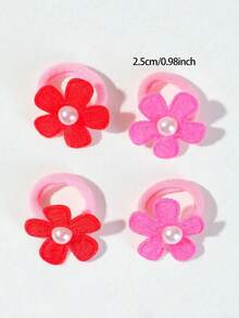 30pcs Kids Multicolor Towel Ring Pearl Flower Small Hair Ties, High Elasticity, Non-Damaging Hair Accessories For Girls And Babies, Daily Use - Multicolor - View 6