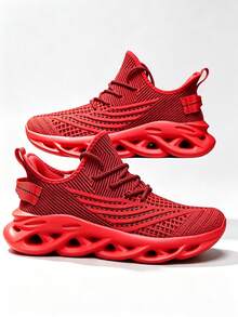 1 Pair Red Lightweight Breathable Mesh Sock Shoes With Hollow Blade Sole, Casual Versatile - Red - View 2