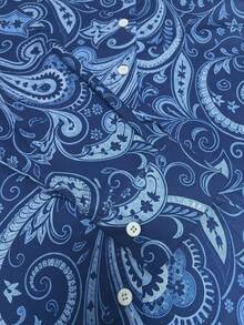 Kemeja Lengan Panjang Kancing Depan Motif Bunga Paisley Vintage untuk Wanita Musim Gugur - Biru - View 5
