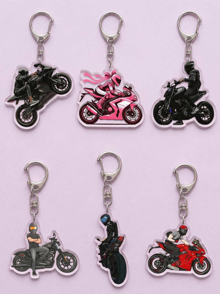 1pc/6pcs Cool Motorcycle Riders & Superbike Aesthetic Acrylic Keychains, Black Street Bike Rider, Cruiser Motorcycle Rider, Rearview Mirror Sport Bike Rider & Red Racing Bike Rider Shaped Pendant, Backpack & Car Key Accessories, Gifts For Motorcycle Enthusiasts & Riding Friends - Multicolor - View 1
