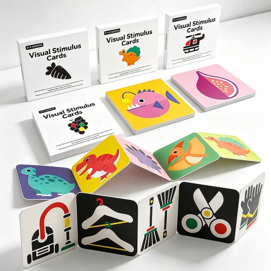 Infant Visual Stimulation Cards - Early Education & Cognitive Development Flashcards With Simple English Phrases, Colorful Illustrations, Suitable For 0-36 Months Old Babies Learning Cards, Fun Design, Durable Paper
