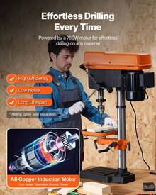 304.8 Mm Benchtop Drill Press, 750W, 340-2200 RPM Variable Speed Bench Drill Press, With 0-45° Tilting Worktable, LED Work Light, X-Ray Positioning, Tabletop Drilling Machine For Wood Metal - 750W - View 2