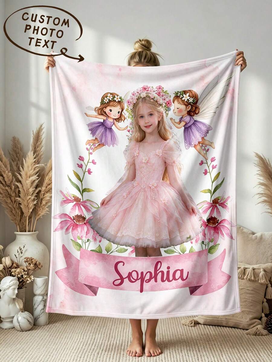 1pc Personalized Photo Blanket, Customized Photo Blanket, Personalized Photo Memorial Blanket, Suitable For Bed/Sofa/Indoor/Outdoor, Customized Christmas Gift, Friend Gift, Family Gift, Birthday Gift, Wedding Gift, Gift For Friends, Gift For Her, Gift For Girlfriend, Gift For Mom/Dad - Style 2 - View 1