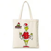 The Grinch Element Print Canvas Tote Bag, Large Capacity Commuter Shoulder Bag - Multicolor - View 15