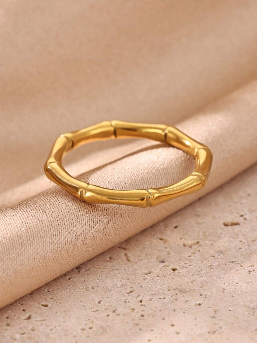 1PC Minimalist Bamboo Band Rings For Women 18K Gold Plated Stainless Steel Bamboo Ring Daily Party Christmas Jewelry Gift - Multicolor - View 1