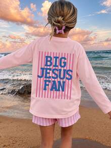 Tween Girl 1pc Printed Long Sleeve T-Shirt, Suitable For Girls' Autumn/Winter Tops, Young Student Children's Clothing, Suitable For Outerwear And Layering - Pink - View 1