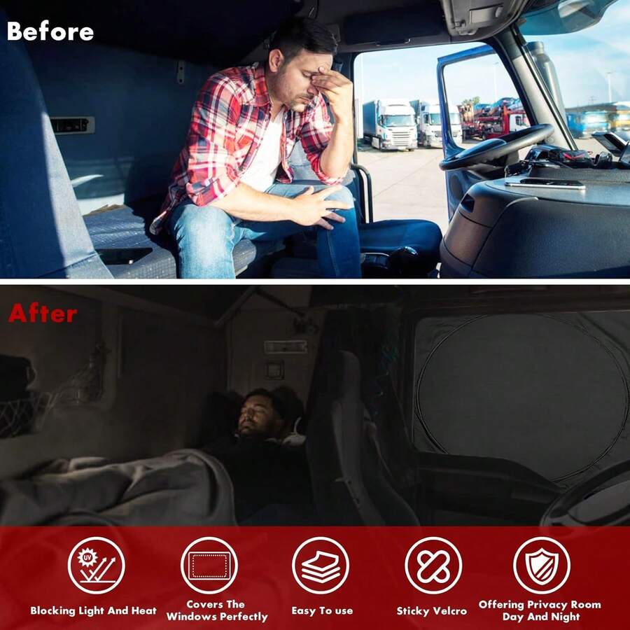 Windshield Sun Shade For Semi Truck Windshield | Large Coverage Foldable Front Window Sunshade | Heavy Duty UV & Heat Reflective Privacy Rest Truck Sunshade Curtain Father's Day Gift