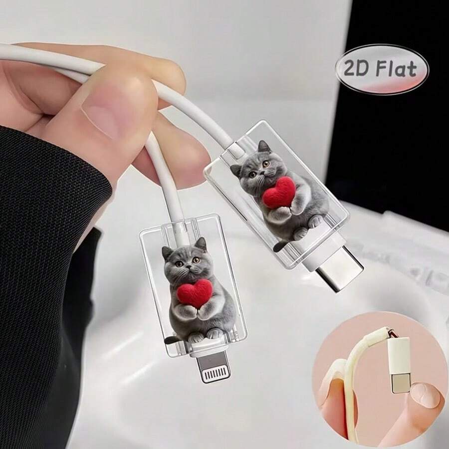 Casing Pelindung Kepala Kecil Charger Universal Apple Desain Kucing Hati - Tahan Lama, Anti Pecah, dan Desain Aksesori Ponsel yang Bergaya, untuk Melindungi Kepala Kecil Charger, Melindungi Aksesori Pengisian Daya - MultiWarna - View 1