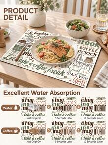 1PC Beige Brown Green Coffee Slogan Letter Collage Print Diatomaceous Earth Kitchen Drain Mat, Vintage Absorbent Dish Drying Mat, Coffee Bar Mat, Coffee Machine Mat, Kitchen Decor, Suitable For Coffee Bar Decoration, Kitchen Countertop, Coffee Corner, Drain Tray, Pet Food Mat, Heat Insulation Mat - Multicolor - View 7