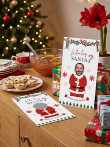 1/3pcs Custom Photo Who Has Santa Scratch Off Game Cards, Personalized Xmas Reveal Scratch Cards, Christmas Family Gathering Guessing Game, Holiday Party Favors Supplies - Multicolor - View 4