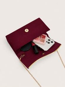 REMANLAND Quiet Luxury Wine Red Clutch, Minimalist Design With Refined Gold Accent, Sophisticated Evening Purse For Elegant Occasions - Burgundy - View 5