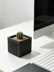 Minimalist 3D Vertical Ribbed Planter Decor, Square Silhouette With Vertical Cut Texture, Matte Delicate Finish, Suitable For Small Indoor Green Plants, Combines Planting And Decorative Functions - Multicolor - View 14