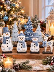 7pcs Christmas Wooden Decor Set, Christmas Tabletop Decoration, Christmas Tabletop Decor Set, Suitable For Christmas Decoration, Christmas Gift, Fireplace, Entryway, Living Room, Bedroom, Room Decor, Christmas Party - Multicolor - View 12