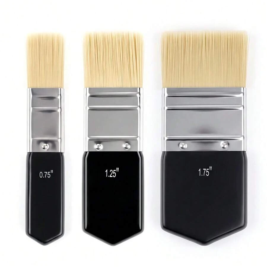 1PC/3PCS Collage Brush Set, 0.75/1.25/1.75 Inch Soft Nylon Bristle Flat Brushes For Collage Medium, Decoupage, Scrapbooking, Journaling, Mixed Media