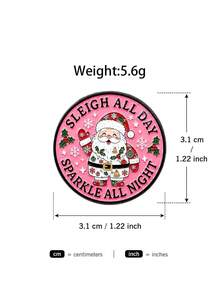1pc Cute Christmas Style Metal Pink Snowflake Holly English Quote Round Santa Claus Brooch Men's Christmas Backpack Jacket Decoration Gift - Multicolor - View 8