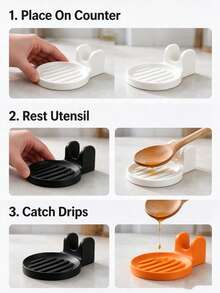 1pc Plastic Spoon Rest, Grooved Drip Tray Design Utensil Holder, For Countertop Cooking Spoon Ladle Spatula Storage, Kitchen Counter Decor Kitchen Gadgets Home Dining Supplies - Multicolor - View 3