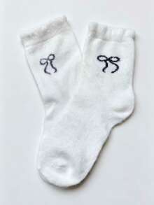 2/3 Pairs Women Cute Bow & Heart Pattern Plush Mid-Calf Socks, Thickened Soft Fluffy Warm And Comfortable, Random Colors - Multicolor - View 6