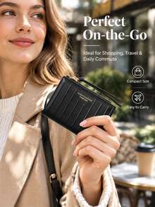 Women's Short Zipper Wallet, Ribbed PU Leather Card Holder, Solid Color Coin Purse, Black Apricot Pink - Multicolor - View 6