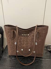 Women's 2026 New Leopard Print Large Capacity Tote Bag, Versatile Shoulder Bag For College Students, Classes And Commuting - Coffee Brown - View 11