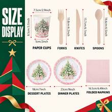20PCS Christmas Paper Tableware Set, Pink Christmas Tree Gift Pattern, Disposable Party Tableware, Christmas Party Supplies For Pink Christmas Party, Birthday, Winter Party, Holiday Party, Friends Gathering, Family Gathering, New Year, Dessert Table - Multicolor 2 - View 2