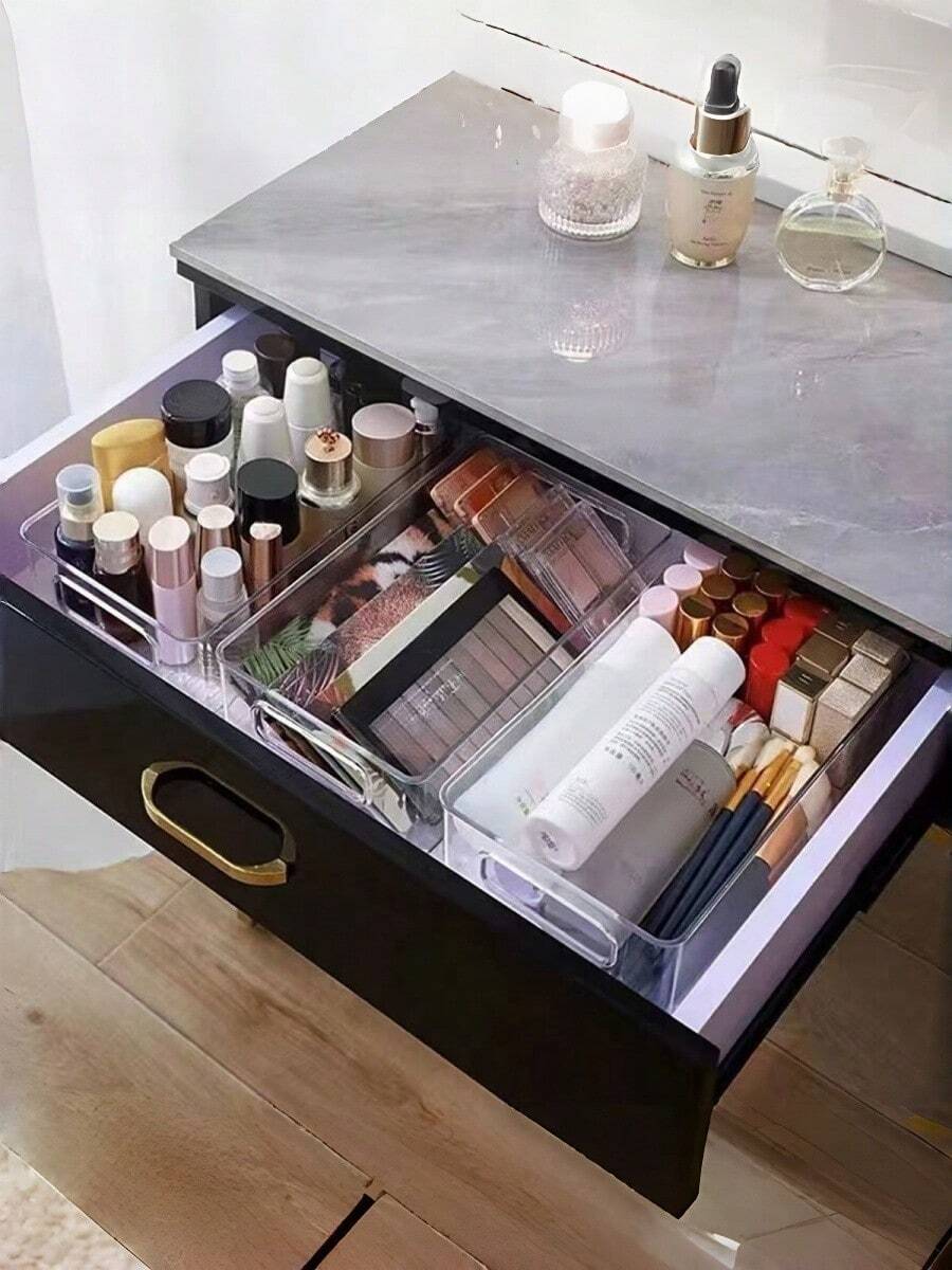 1pc Transparent Acrylic Storage Organizer Box, Multi-Functional Plastic Organizer Tray With Handle Storage Box, Cosmetic Organizer, Desk Clutter Organizer, Stackable Storage Box, Suitable For Drawer, Desktop, Kitchen, Storage Room And Outdoor Picnic, Home Organization Essential - Multicolor - View 1