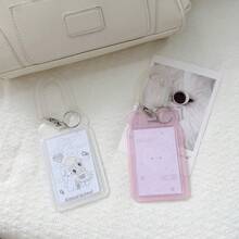 Ins Transparent Double-Sided Bear Card Holder With Spring Wrist Strap, Compatible With ID Badge, Access Card, Bus Card, Meal Card, Student ID, Cute Style, Suitable For Students And Office Workers, Card Protection, Daily Commute, Desk Storage, Holiday Gift, Birthday Small Gift, ID Protection Storage Accessory - A - View 5