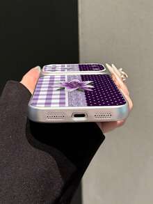 1pc Purple Lily Floral Patchwork Print Leather Texture Phone Case Electroplated Matte Silver Edge Plaid Lace Polka Dot Pattern Full Coverage 1.5mm Anti-Drop Creative Raised Large Window Instant Change 18PM Precise Lens Cutout Soft Shell Daily Suitable For IPhone18Pro/18Promax/17/17Pro/17PROMAX/16/16Pro/16PLUS/16PROMAX/15/11/12/13/14/15Pro/14Pro/13Pro/15PROMAX/14PROMAX/13PROMAX - Multicolor - View 5