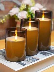 3Pcs LED Flameless Flickering Candle Lights, Warm Light Portable Romantic Flameless Candle Night Lamp, Battery Not Included, For Wedding Party Home Table Decor - Multicolor - View 5