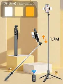 1.7-Meter Ultra-Light Selfie Stick With Three Brightness Lighting Functions, Equipped With Bluetooth Remote Control, Portable Design, Compatible With Iphone And Android Phones, Perfect For Travel And Group Photos - View 1