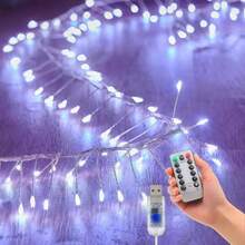 Đèn dây pháo hoa điều khiển từ xa USB dây đồng trắng, 3m 100 LED, 6m 200 LED, 9m 300 LED tùy chọn, đèn cành pháo hoa chống nước với điều khiển từ xa đa năng, 8 chế độ chiếu sáng có thể chuyển đổi, bao gồm chức năng hẹn giờ và điều chỉnh độ sáng. Dây đồng mỏng linh hoạt với độ dẻo cao, có thể uốn cong và quấn tự do để tạo nhiều hình dạng khác nhau. Cấp nguồn USB tiện lợi, phù hợp sử dụng trong nhà và ngoài trời - Đèn pháo hoa USB - Xem 3