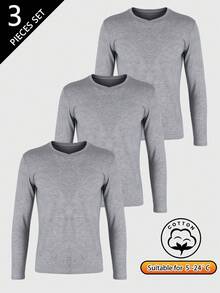 Norcotton Men's Autumn/Winter Solid Color Long Sleeve Thermal Underwear Base Layer 3pcs Set - Light Grey - View 1