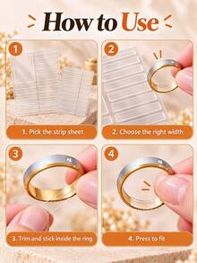 1 Set Ring Size Adjuster Invisible Clear Tape,Self Adhesive Ring Resizing Strips,Soft Transparent Ring Reducer For Loose Rings, Reusable Ring Size Reducing Stickers,No Bulk Comfort Ring Tightener For Silver Gold Rings, Flexible Ring Adjustment Film - Multicolor - View 6