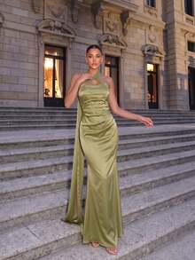 CHOSMO Elegant Green Women's Formal Backless Solid Color Dress For Homecoming - Light Green - View 2