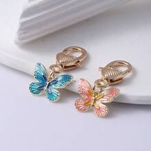 2pcs Colorful Butterfly Keychain Heart Buckle Bag Pendant, Women's Exquisite Butterfly Charm, Lightweight Easy-To-Attach Key Ring, Handbag Backpack Zipper Decoration, Multi-Scenario Daily Accessory - Multicolor - View 13