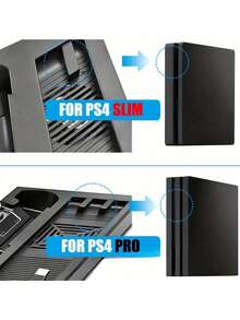 Vertical Game Console Cooling Charging Stand, Dual High‑Speed Fan Cooler Dock With Dual Controller Charging Station & 3‑Port USB Hub, Vertical Holder With LED Indicator, Fits Slim & Pro Models, Console & Controllers Not Included - View 3